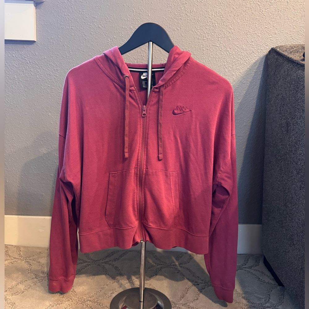 Nike Sportswear Mulberry Rose/Villain Red Loose Fit Full Zip Crop Hoodie Size M